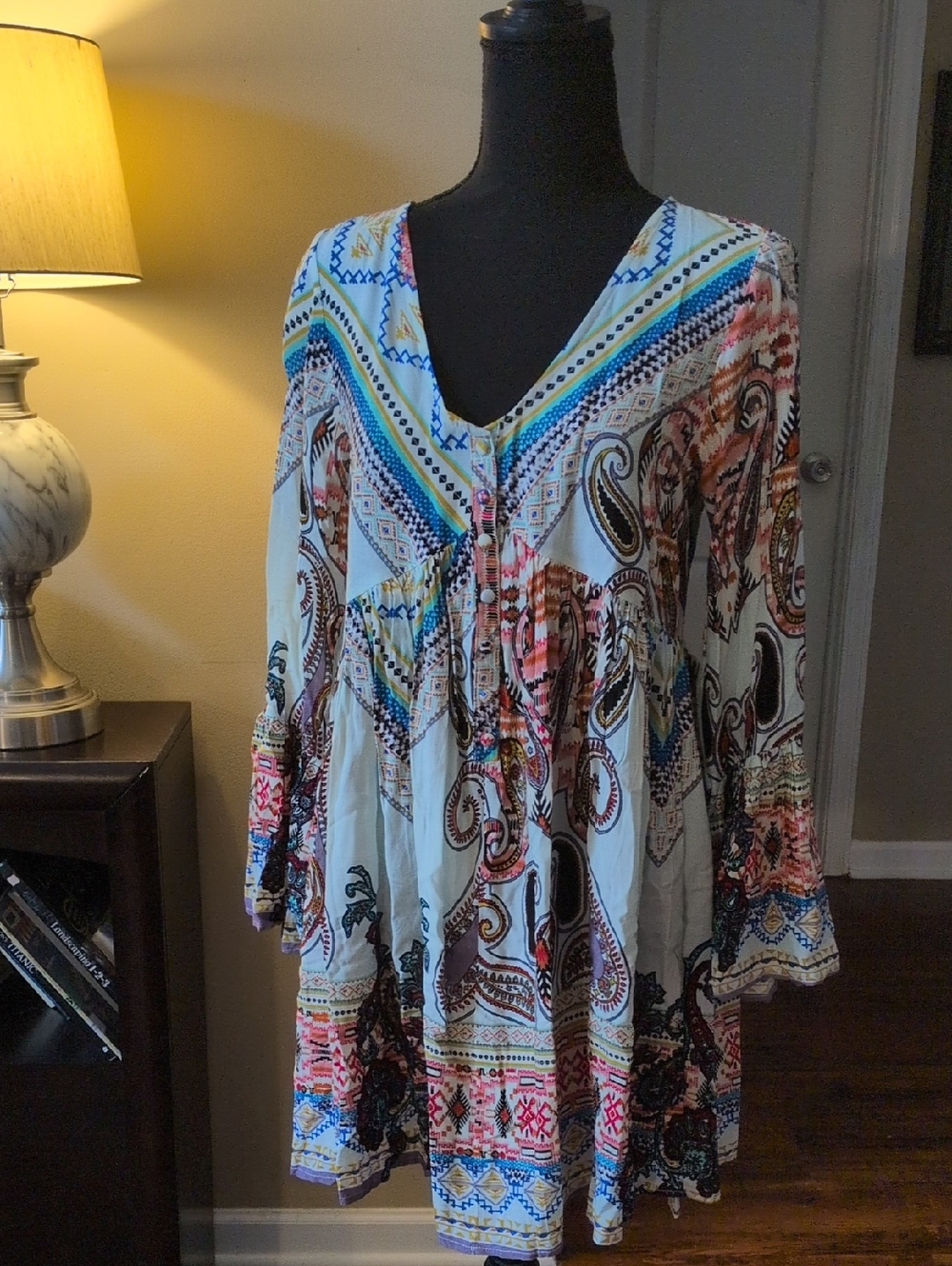 Umgee Multicolor Paisley & Geo Print V-Neck Tunic